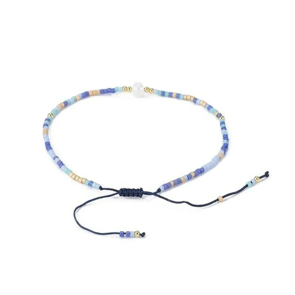 Handcrafted Real Freshwater Pearl Blue Multi Japanese Glass Beads Bracelet - Picture 3 of 3